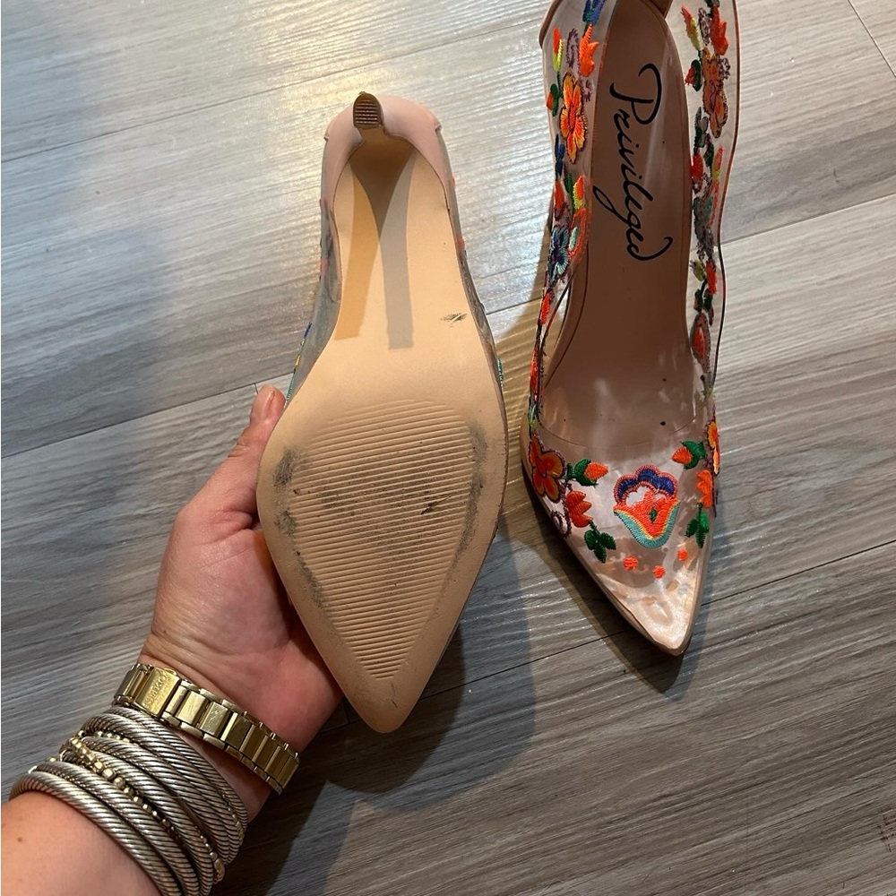 Clear, embroidered beige, privileged brand, high heeled shoes - Picture 4 of 4